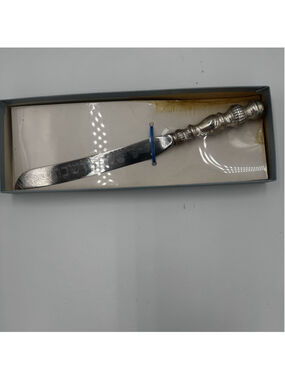 Vintage Challah Knife Judaica Engraved Blade Silver Tone Handle w/ Box Judaica